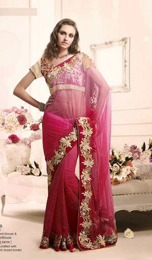 Rani Shaded Net Designer Saree