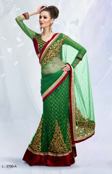 Green Color Viscose Net Lehenga Saree