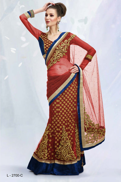 Red Color Viscose Net Lehenga Saree