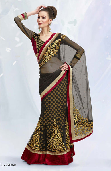 Black Color Viscose Net Lehenga Saree
