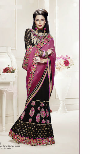 Black And Shaded Maroon Color Faux Georgette Designer Saree