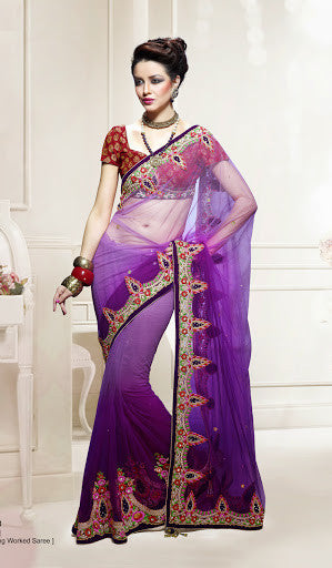 Purple Color Net Designer Saree