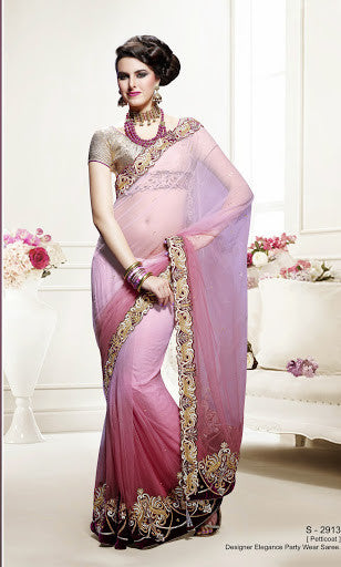 Light Pink Color Net Designer Saree