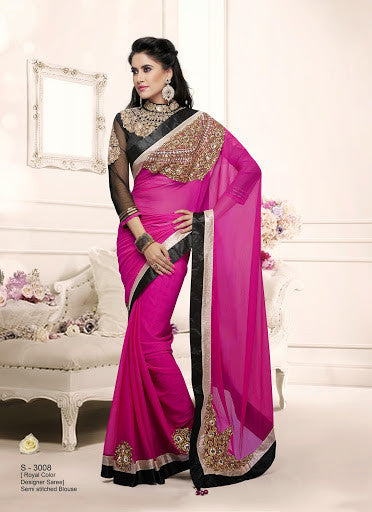 Rani Pink Chiffon Designer Saree