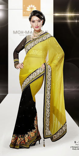 Black And Yellow Pure Bamberg Designer Saree