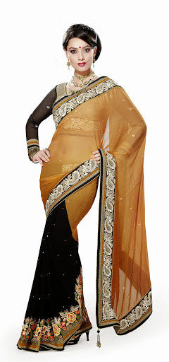 Black And Musturd Color Pure Bamber Fabric Designer Saree