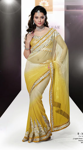 Shaded Yellow Color Net Designer Saree
