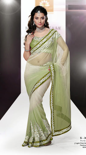 Shaded Green Color Net Designer Saree