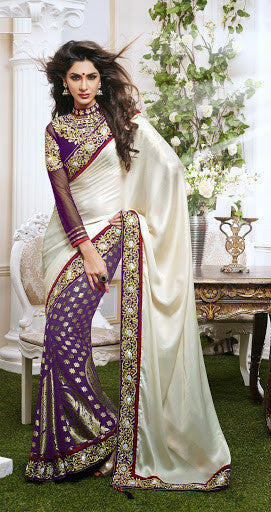White And Wine Color Viscose Georgette Designer Saree