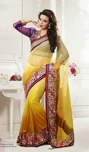 Shaded Musturd Net Designer Saree