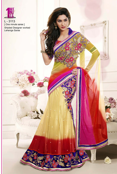 Multi Color Net Lehenga Style Saree