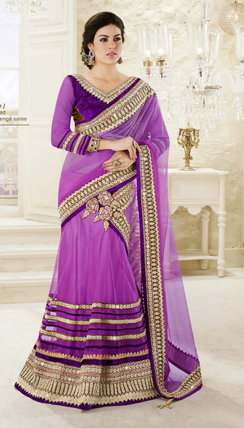 Shaded Violet Color Net Embroidery Lehenga Saree
