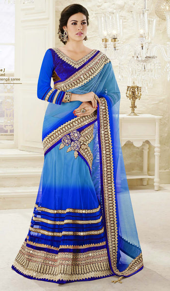 Shaded Royal Blue Color Lehenga Saree