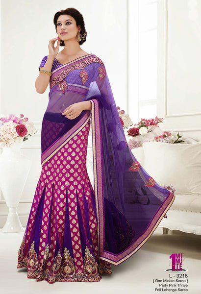 Party Pink Trive Frill Work Lehenga Saree