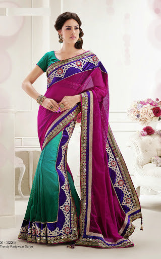 Dark Magenta And Shaded Teal Green Cotton Jute Designer Saree