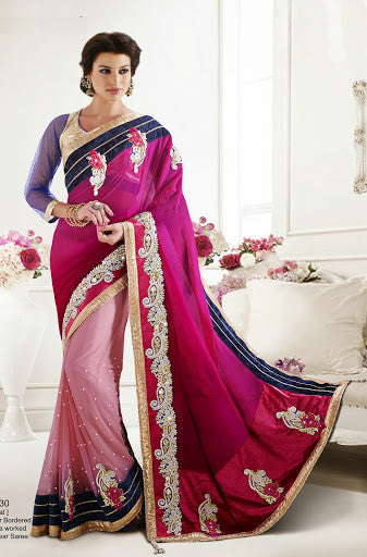 Light And Dark Pink Faux Georgette Net Designer Saree