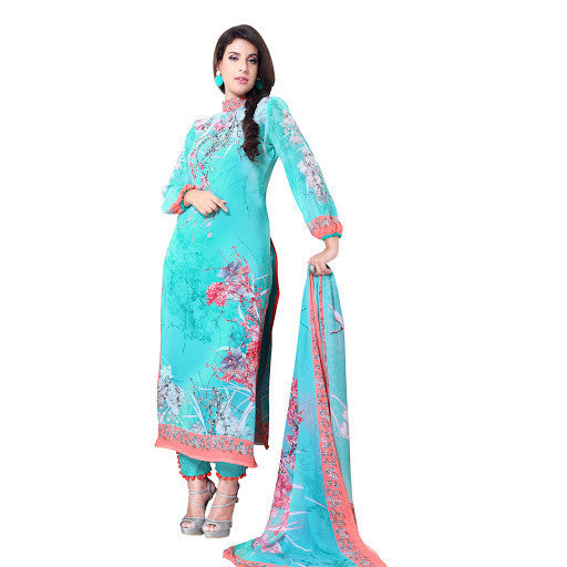 Blue Color Georgette Floral Print Salwar Kameez