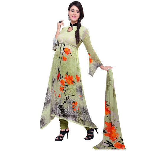 Mehandi Green Georgette Floral Print Salwar Kameez