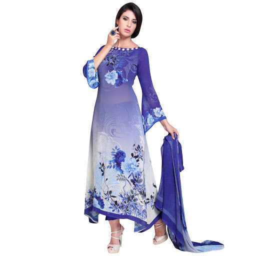 Blue Color Georgette Floral Print Salwar Kameez