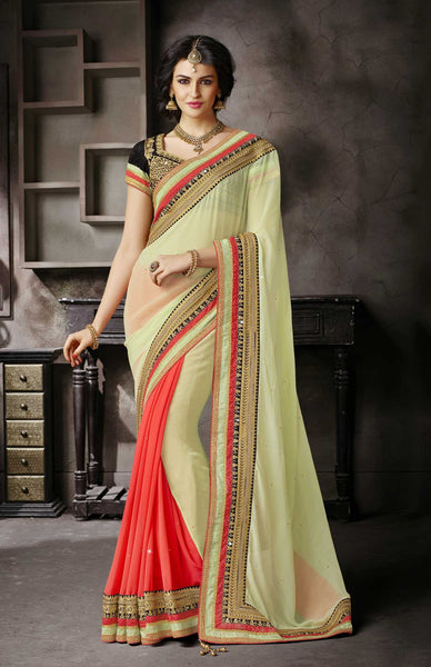 Pista and Pink desgner Bordered saree