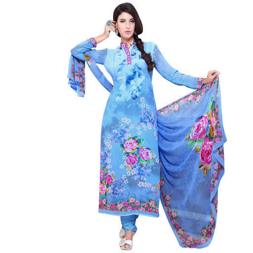 Blue Color Georgette Floral Print Salwar Kameez