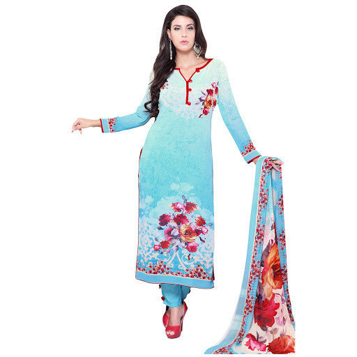 Blue Color Georgette Floral Print Salwar Kameez