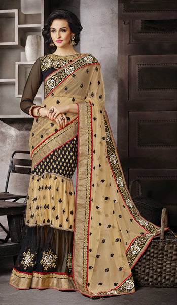 Black and Beige Frill work lehenga Saree