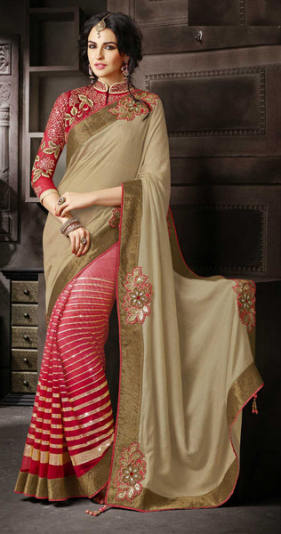 Beige and Red designer elegance saree