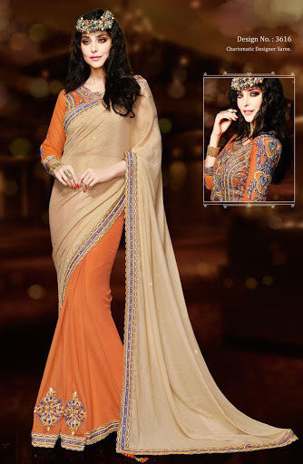 Beige and orange fabulous Fantasy Saree 