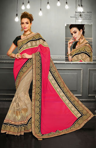 Ravising Pink Designer worked Saree 
