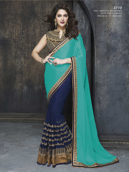 Blue Color Shimmer Georgette Designer Saree