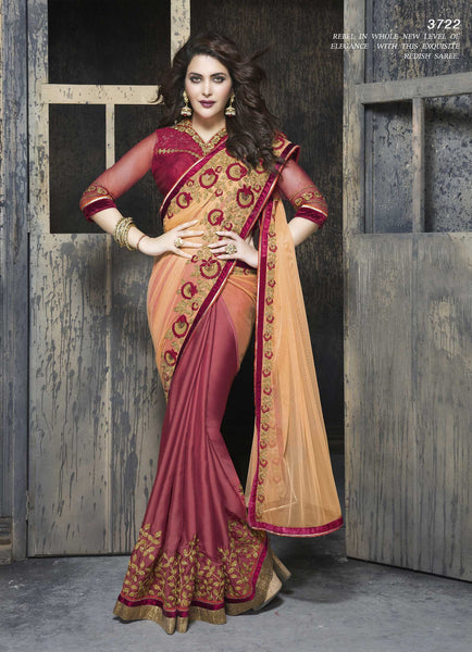 Be The Party Queen By Draping This Net And Satin Chiffon Saree