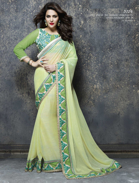 Pista Green Color Liril Chiffon With Zari Embroidery Designer Saree