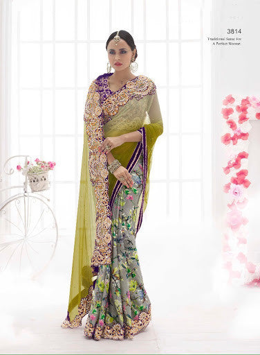 Elegant Multi Color Shaded Soft Net Embroidery Designer Sarees