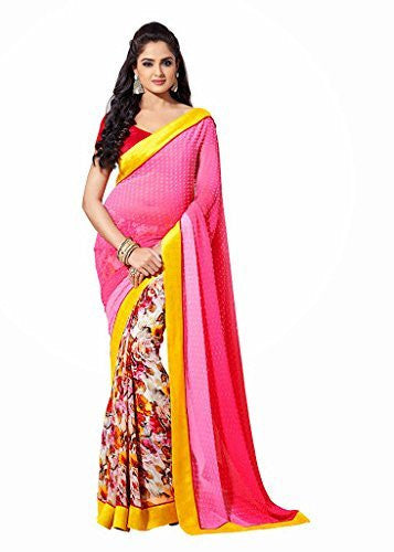 Rajshri Fashions Saptrangi Digital Print Half & Half Pink Sarees - RAJSHRIFASHIONS