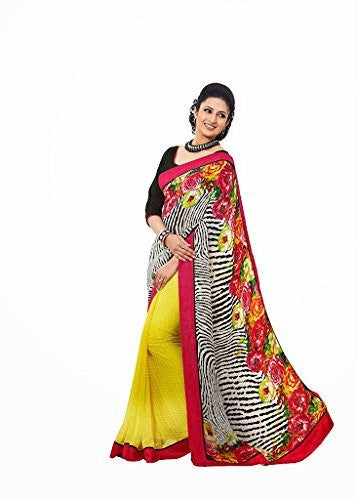 Rajshri Fashions Saptrangi Digital Print Geogrette Sarees - RAJSHRIFASHIONS