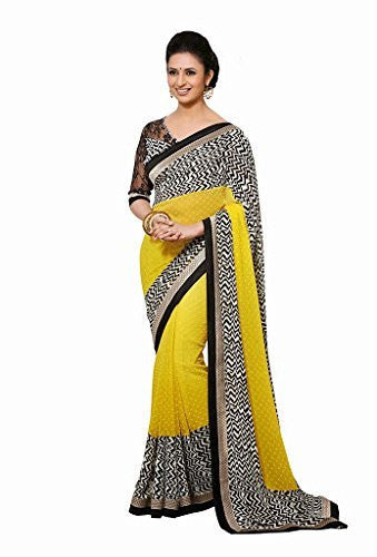 Rajshri Fashions Faux Georgette Saree (109 _Yellow) - RAJSHRIFASHIONS