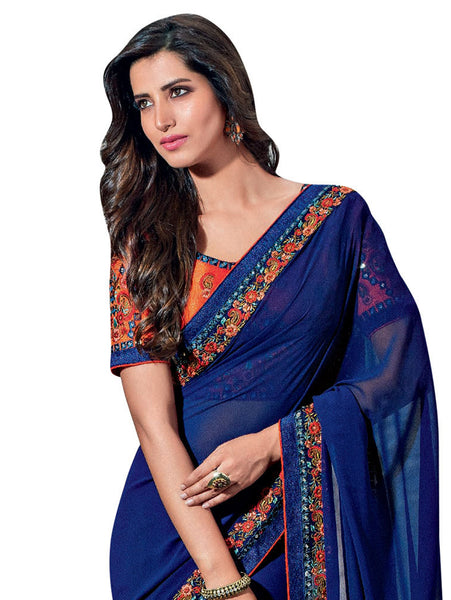 Red Brasso Foil Work Designer Saree With Blouse