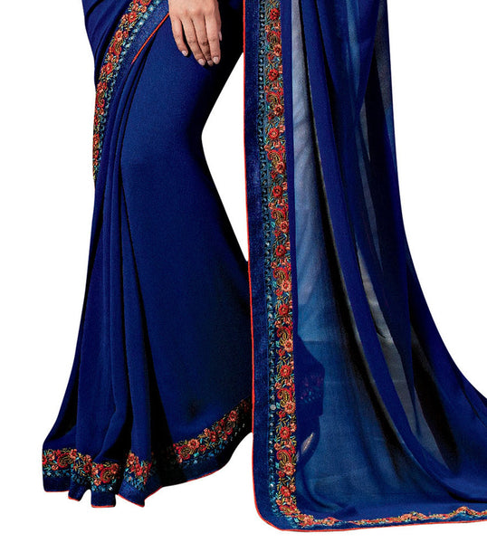 Red Brasso Foil Work Designer Saree With Blouse