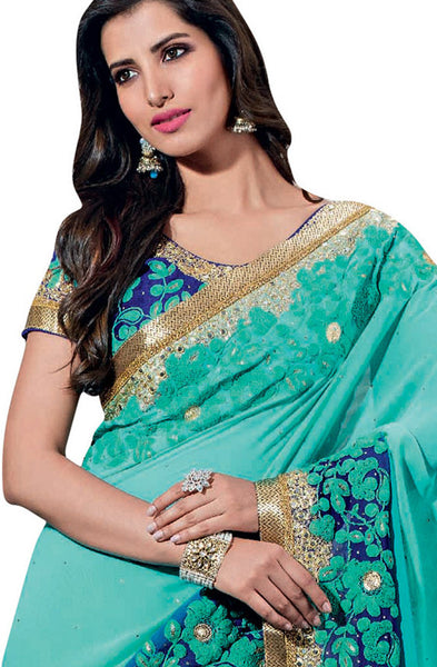 Off White Brasso Foil Work Designer Saree With Blouse