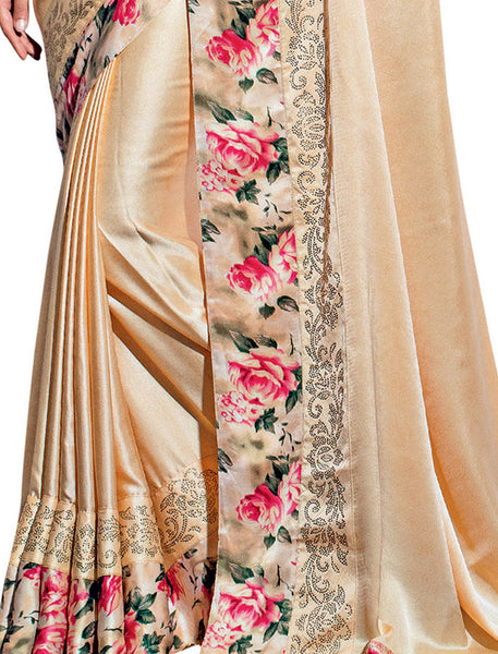 Beige Color Satin Diamond Work Designer saree With Blouse