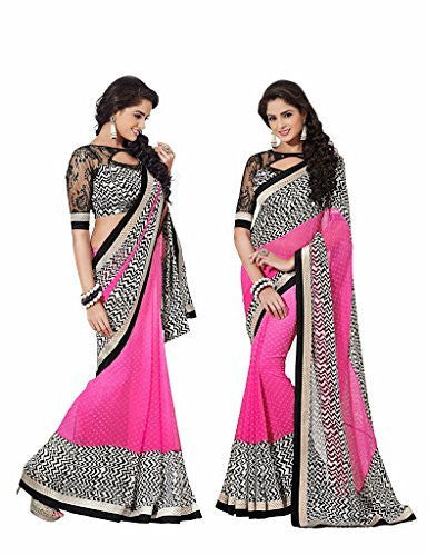 Rajshri Fashions Faux Georgette Saree (110 _Pink) - RAJSHRIFASHIONS