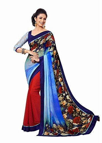 Rajshri Fashions Women's Georgette Saree (101 _Blue) - RAJSHRIFASHIONS