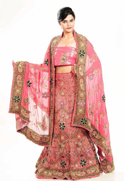 Peach Diamond Work Bridal Lehenga Choli With duppatta