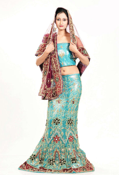 Net Shimmer turquoise Blue Lehenga choli With Duppatta