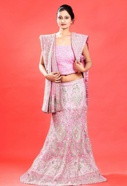 Pink Net Embroidery and Stone Work Lehanga Choli