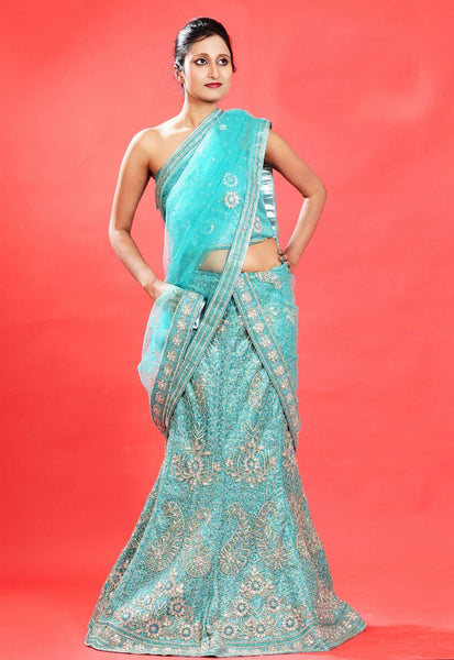 Blue Net Zardosi And Sequins Work Lehanga Choli - RAJSHRIFASHIONS