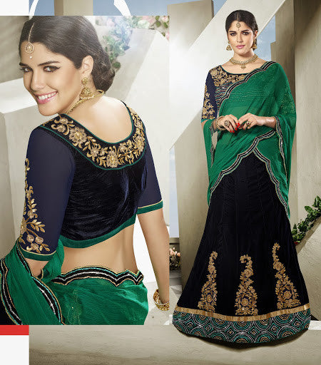 Black Velvet Zari Embroidery With Chiffon Dupatta