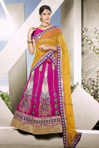 Fuchsia Pink Art Silk With Thread Embroidery  Lehenga Choli