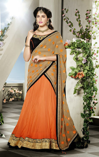 Orange Color Net Designer Lehenga Choli